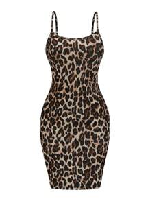 SHEIN LUNE Đầm ôm body họa tiết da báo cỡ lớn có túi, váy ngắn gợi cảm thường ngày bằng vải gân, váy làm mát, trang phục giải tỏa căng thẳng, đồ mặc nhà thời trang thanh lịch dành cho nữ - Nhiều màu - Xem 5