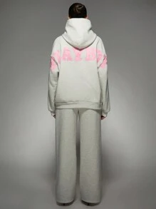 Missguided x Playboy Cozy Oversized Comfort Joggers Wide Leg Sweatpants Casual Loungewear Athletic Tracksuit Bottoms Winter Sports Activewear - Light Grey - View 2