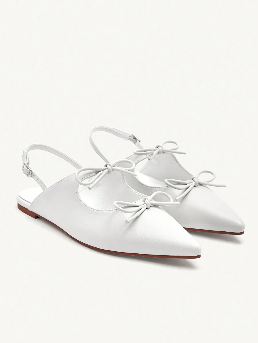 CUCCOO CHICEST 奶油色/象牙色 PU 皮革尖头平底一脚蹬休闲百搭乐福鞋，适合女士情人节 - 糯米白色 - 查看 1