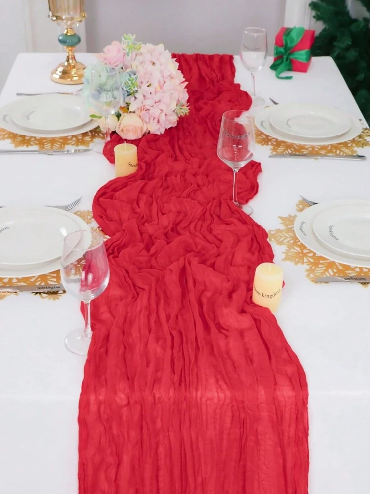 Juego de 1 o 6 piezas de mantel y servilletas de gasa roja de 35*71/118/157 pulgadas, mantel de gasa con estilo bohemio, mantel transparente rústico, mantel estilo bohemio para decoración de bodas, arco de jardín, fiesta de ducha nupcial, perfecto para bodas, festivales, San Valentín, fiestas, decoración del hogar (disponible en varios colores) - Rojo - Añade 7