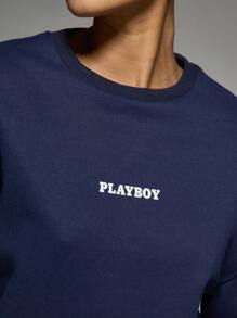 Missguided x Playboy Magazine Cover Print Sweatshirt Vintage Editorial Collection Retro Fashion Streetwear Collectible Graphic Design Statement Piece Urban Style Classic Cover Art - Navy Blue - View 5