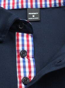 Manfinity Homme Áo thun Polo kẻ caro màu khối cho nam có túi trước và sau, Quà tặng cho bạn trai, Quà tặng cho nam giới, Thích hợp cho bạn bè Áo thun Polo Nam Áo thun Polo cho nam Áo thun Polo cổ bẻ cho nam Áo thun Polo cho nam - Màu xanh hải quân - Xem 5