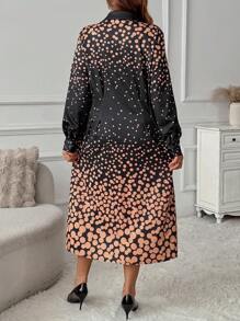 Women Plus Size Elegant Polka Dot Print Knitted Mid-Length Casual Dress, Spring
