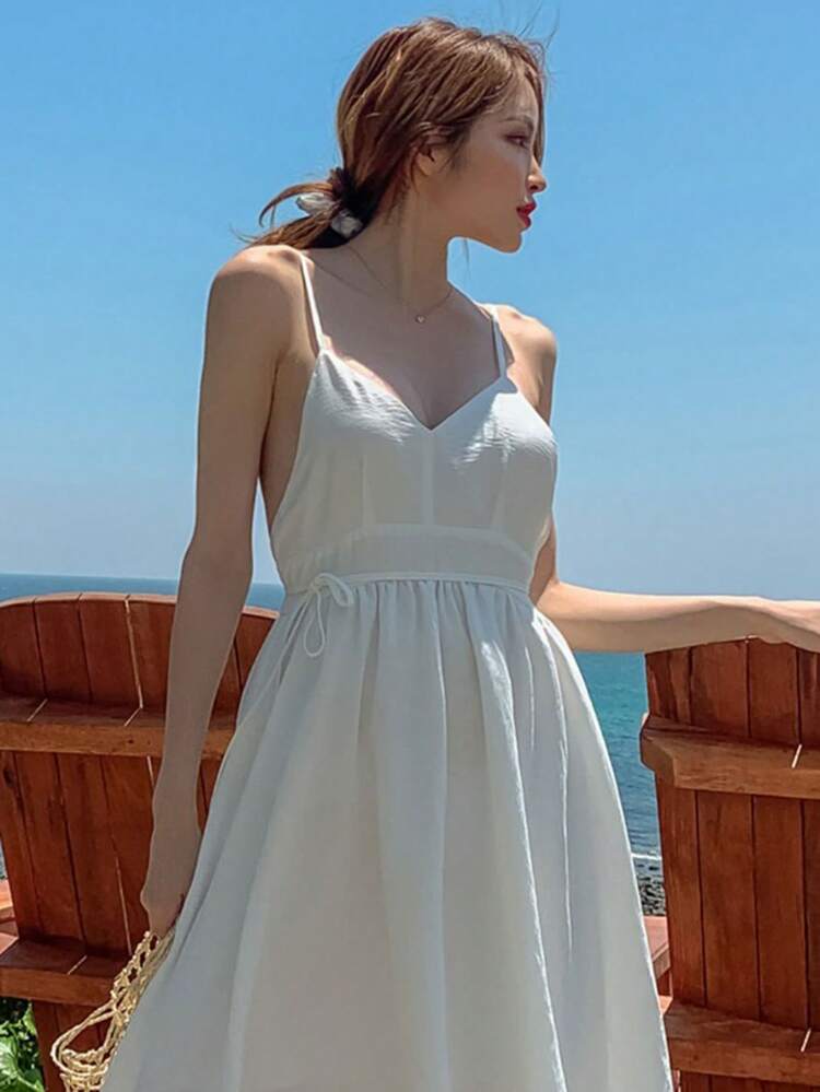 Women Vacation Style Spaghetti Strap Backless Maxi Flowy Dress For Summer Sundress,Casual Women Dresses Cruise Outfit For Women