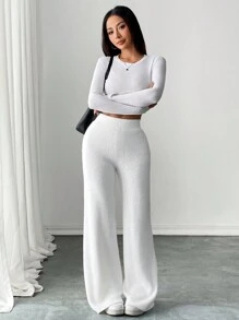 Chiquease Soft Comfortable White Fluffy Pants, Casual Autumn/Winter
