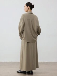 Dazy-Less Conjunto de 2 piezas de traje de negocios minimalista y holgado de lino para mujer, ropa de otoño