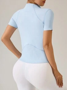 Sovereign Charm 浅蓝色瑜伽修身半拉链短袖运动卫衣 - 藍色 - 查看 5