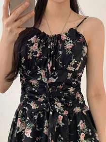 DAZY Asymmetrical Ditsy Floral Slip Dress For Women, Style Party Women,Mini Dress Homecoming Dresses Prom Dress