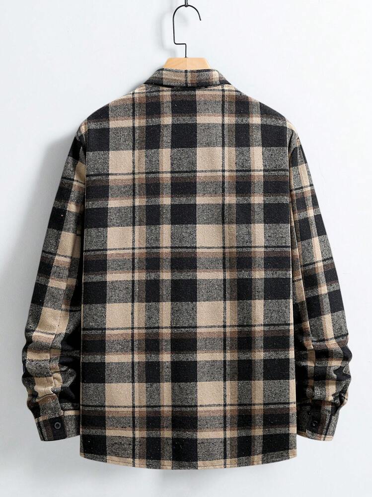 Manfinity Homme Camisa Utilitária de Manga Longa Xadrez para Homens para Outono e Inverno - Multicolorido - Visão 2