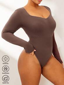 Slayform Plus Size Women's Solid Color Long Sleeve One-Piece Jumpsuit, Casual And Fashionable For Daily Wear