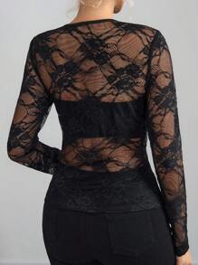 Ellevyn Blusa negra de manga larga con lazo y decoración de diamantes, elegante para uso diario y citas