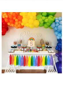 SHEIN 5pcs/Bag Colorful Tissue Tassel Banner, Tissue Ribbon Tassel Party Background Hanging Decoration, Suitable For Weddings, Birthdays, Single Lady, Parties