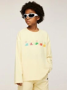 SHEIN Explorewe Bộ áo thun dài tay in hình ngôi sao ombre thời trang đường phố dành cho bé trai và quần short rộng - Màu be - Xem 7