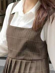 Robe casual à carreaux patchwork 2 en 1 pour femmes, printemps/automne