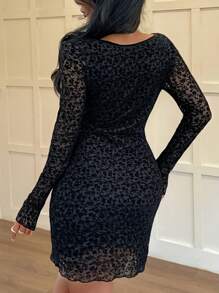 Women's Long Sleeve Casual Mini Dress With Diamante Collar And Bow Decoration Fall Cloth For Women - Black - View 2