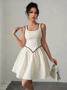 Calvaya Vestido elegante y casual de corte ceñido con cuello cuadrado, diseño floral en la Bottom, minimalista y de línea A con cintura entallada, para uso diario para mujeres
