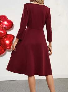 EMERY ROSE New Years Dress Women A-Line Button Decor Square Neck Long Sleeve Dress,Elegant Burgundy Dress