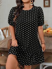 EMERY ROSE Casual Polka Dot Print Dress, Classic Design, Minimalist & Fashionable, Suitable For Everyday Wear - Black and White - View 5