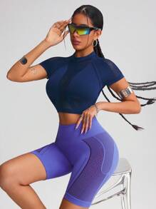 Innovista Top de sport sans couture pour femme, soutien et élasticité élevés, top court de sport respirant et à séchage rapide. à la mode et unique, pour extérieur, cyclisme, vélo, course légère, musculation, yoga, fête, tennis, randonnée, cardio, sweats bleus, festival, printemps, électrique, sous-couche
