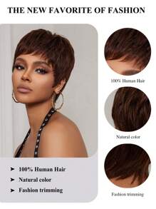 Short Straight Pixie Cut Wig With Bangs Brown Color Daily Use Wig For Women Beginner Friendly Wear&Go Glueless Wig