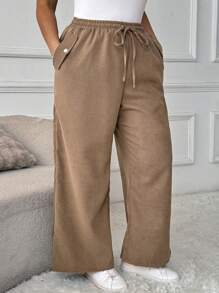 SHEIN LUNE 女式大码休闲编织斜纹侧袋抽绳腰部宽松裤，秋季