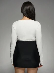 MISSGUIDED PLUS Plus Size Mini Skirt High Waisted Bodycon Office Work Wear Professional Black Pencil Skirt Form Fitting Business Casual Evening Party Wear - Black - View 2