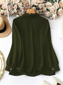 SHEIN Clasi Plus Size Women's Bow Decor Long Sleeve Single-Breasted Casual Shirt For Autumn