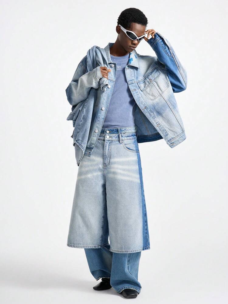 Men's Street Fashion Speckled Denim Long Sleeve Jacket