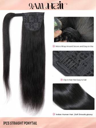 1pc Wrap Around Ponytail Straight 1B Natural Black Color Remy Natural Black Color Human Hair Extension Top Quality Daily Use Hair Extensions