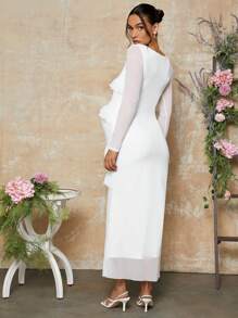 MaterniChic Váy bầu tay dài xếp nếp phía trước ôm sát, thanh lịch cho mùa xuân, mùa thu, ngày lễ tình nhân - trắng - Xem 2