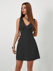 Breezaya Women's Polka Dot V-Neck Sleeveless Dress