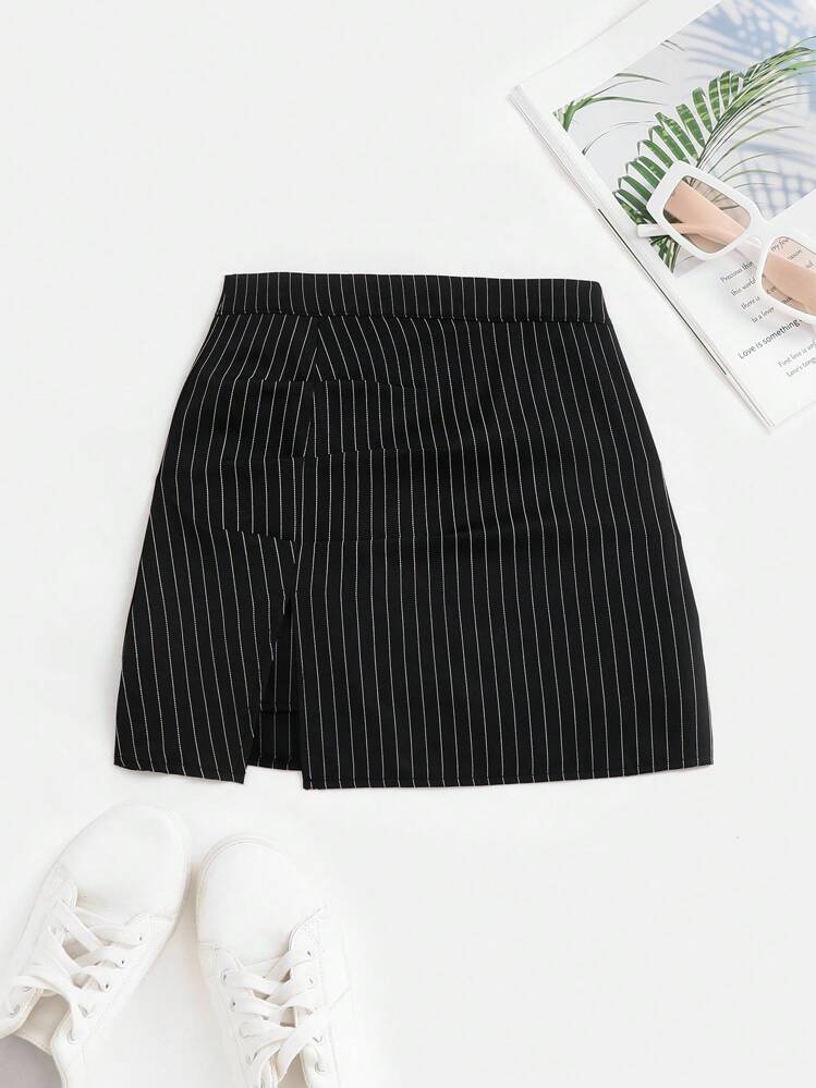 Sweetra Women's Striped High Waist Fitted Mini Skirt, Sexy Cutout Casual Clubwear Flared Pleated A-Line Skirt, Versatile For Summer - Black - View 1