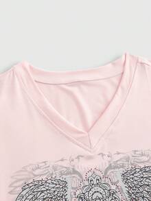 ROMWE J-Fashion Y2k Cyber Grunge 休闲女式 T 恤，简约时尚，日常穿着 - 粉色 - 查看 4