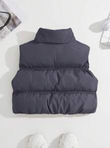 SHEIN Unity Women Solid Color Zipper Collar Winter Vest - Dark Grey - View 2