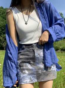 DAZY Effen kleur damesblouse met lange mouwen en knoopsluiting aan de voorkant, casual, alledaagse kleding