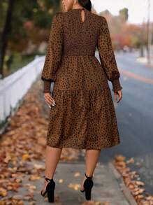 SHEIN LUNE Plus Size Women Polka Dot Puff Sleeve Casual Dress