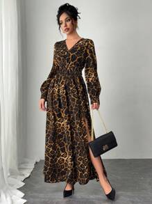 SHEIN Clasi Women's Elegant Sexy Leopard Print Waist Dress Fall Cloth For Women - Multicolor - View 3