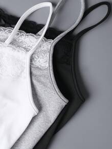 SHEIN Unity 女士优雅蕾丝拼接蝴蝶结装饰吊带背心 3 件套，秋冬 - 彩色 - 查看 7