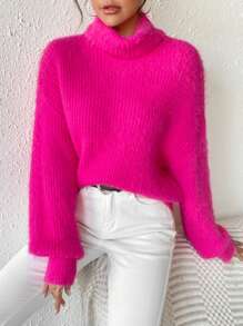 EMERY ROSE 高领落肩毛衣，长袖上衣