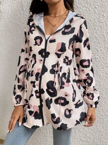 SHEIN Pregnant Women Casual Drawstring Hooded Leopard Print Jacket