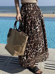 DAZY Women's Chiffon Leopard Print Sexy Skirt, Spring/Summer Cheetah Print - Brown - View 3