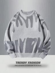 Manfinity EZcore Pull col ras-du-cou à manches longues avec graphique lettre, style décontracté pour homme. Automne/Hiver