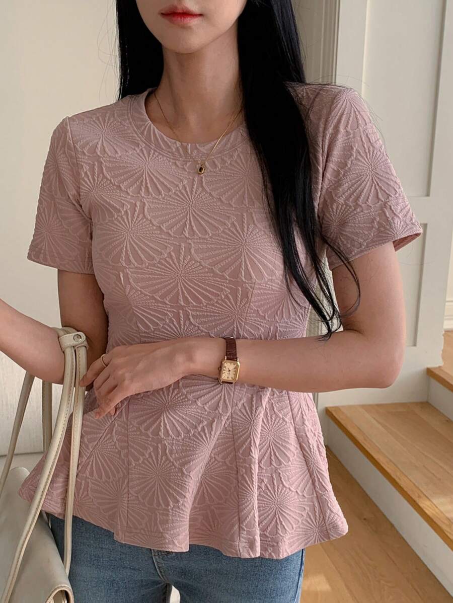 DAZY Blusa de mujer con diseño de volantes en la cintura, nueva colección primavera - Rosa - Ver 1