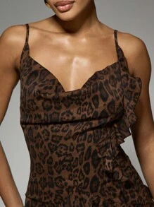 Leopard Print Ruched Bodycon Mini Dress Cowl Neck Spaghetti Strap Party Club Night Out Dress Y2K Fashion - Multicolor - View 5