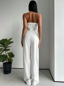 Aloruh Modern Sleeveless Metal Buckle Decor Maxi Jumpsuit For Women - White - View 3