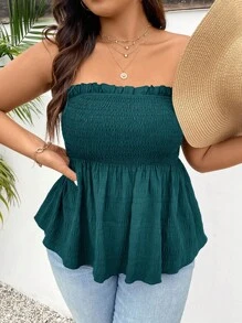 SHEIN Frenchy 大码女式纯色吊带背心度假休闲上衣 - 墨綠色 - 查看 5