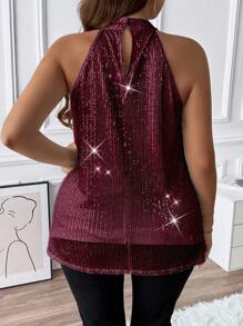 Allurite Plus Size Women Shiny Sequin Halter Neck Camisole