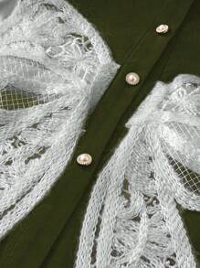 SHEIN Clasi Plus Size Women's Bow Decor Long Sleeve Single-Breasted Casual Shirt For Autumn