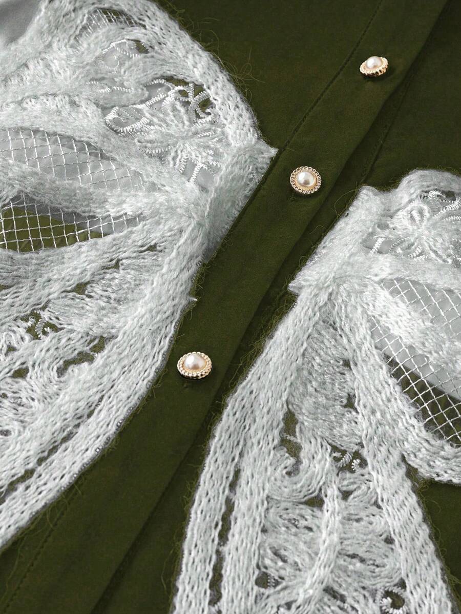 SHEIN Clasi Plus Size Women's Bow Decor Long Sleeve Single-Breasted Casual Shirt For Autumn