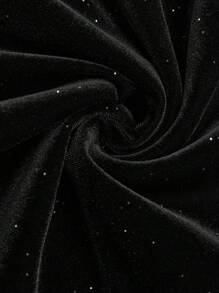 Sweetra Plus Size Open Slit Velvet Sequin Party Shorts, Casual Vacation - Black - View 7